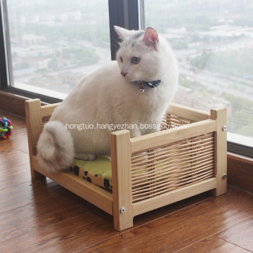 Wicker Wooden Basket Pet Bed for Cats
